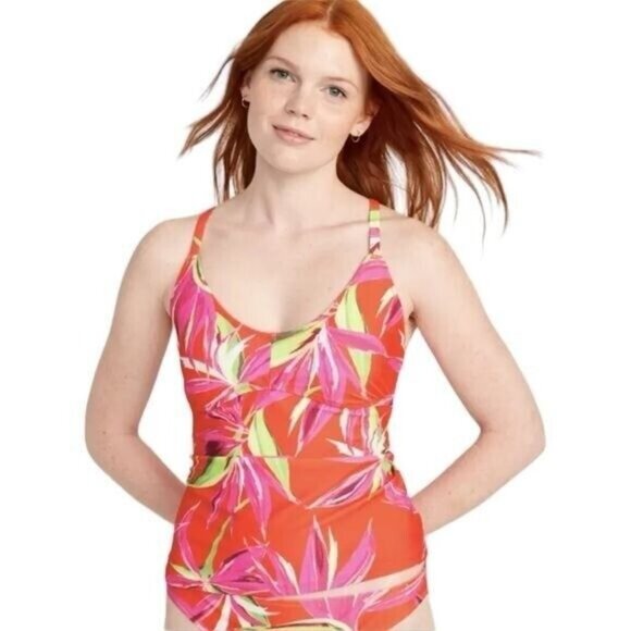 Old Navy Scoop-Neck Tankini Swim Top Bottoms Bikini Size M New Tropical … - Picture 1 of 11